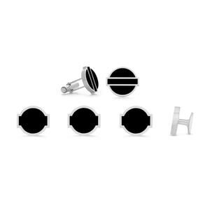 NEW MISSION ATELIER men's fusion cufflinks and studs set in black enamel